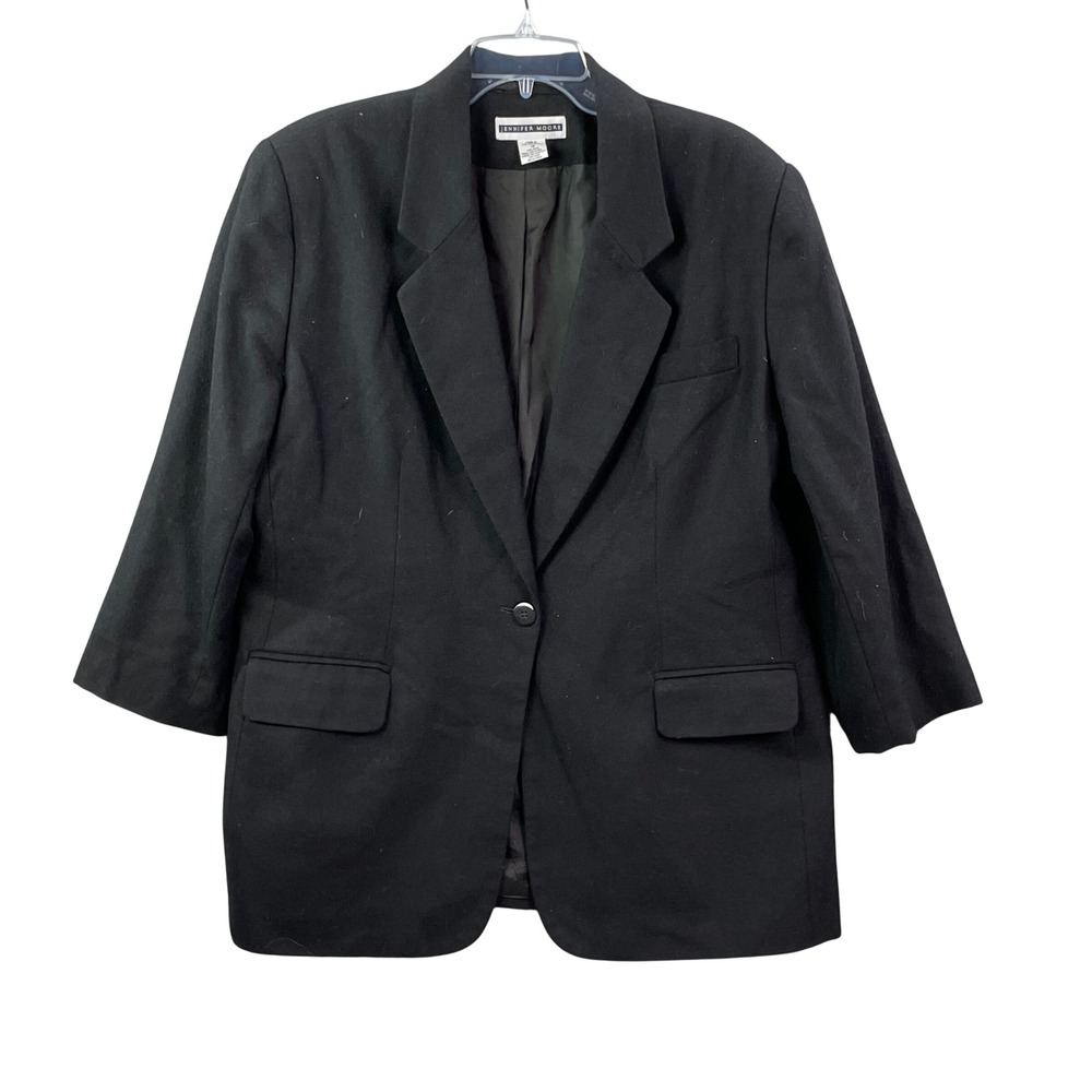 Jennifer Moore Blazer Women 16 Black Wool Single Button Professional Career Coat